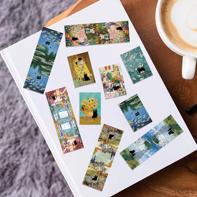 Black Cat Magnetic Bookmarks, 30 Pcs Cute Cats Book Mark Magnet Clips for Reading Women Kids, Oil Painting Art Page Markers for Books Journals Planner School Office Supplies Cat Lover Gifts