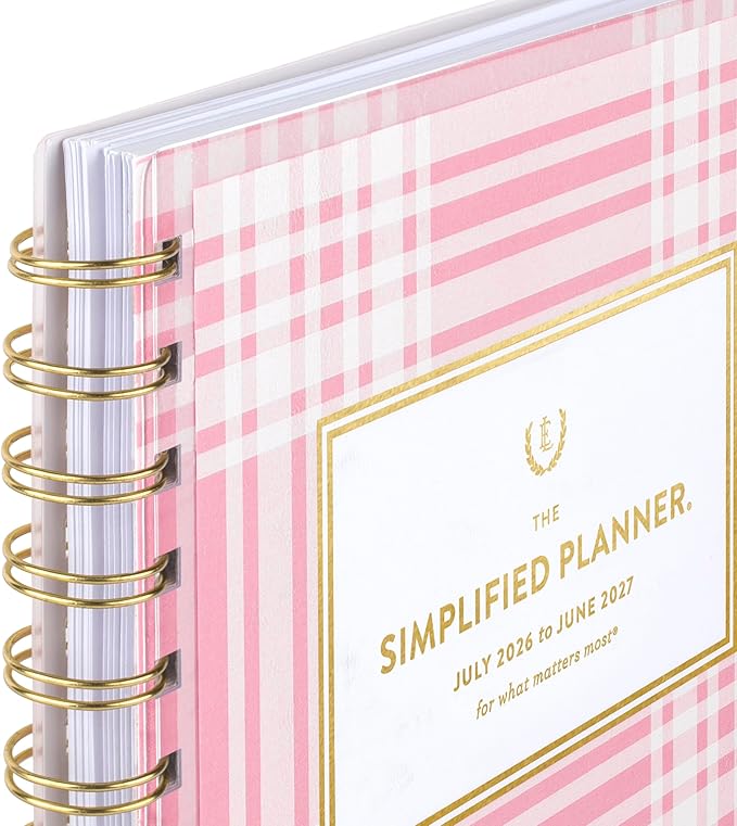 AT-A-GLANCE Planner 2026-2027 Weekly & Monthly Academic 12-Month July-June, 5-1/2" x 8-1/2", Front Cover Pocket, Simplified by Emily Ley, Oversized Plaid (EL51-201A)