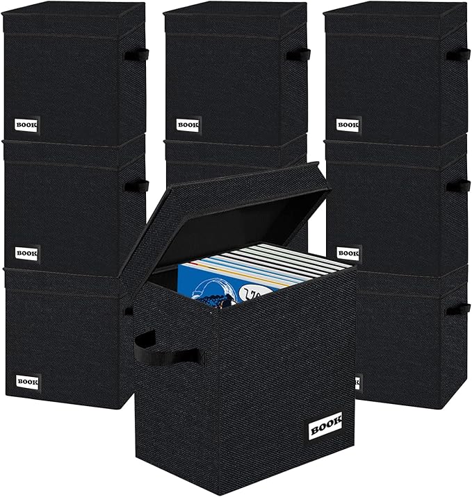 10 Pack Comic Book Storage Short Box, 11.8" X 9.8" X 7.8", Holds 100-120 Collection Book, Heavy Duty Comic Collection Gift Bin Container Holder Shelf (Black)