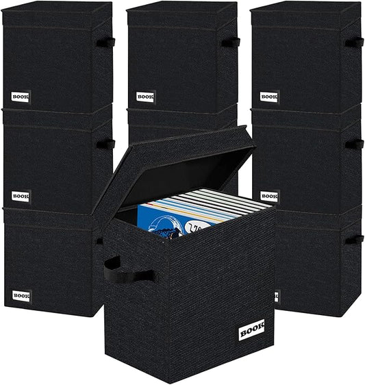 10 Pack Comic Book Storage Short Box, 11.8" X 9.8" X 7.8", Holds 100-120 Collection Book, Heavy Duty Comic Collection Gift Bin Container Holder Shelf (Black)