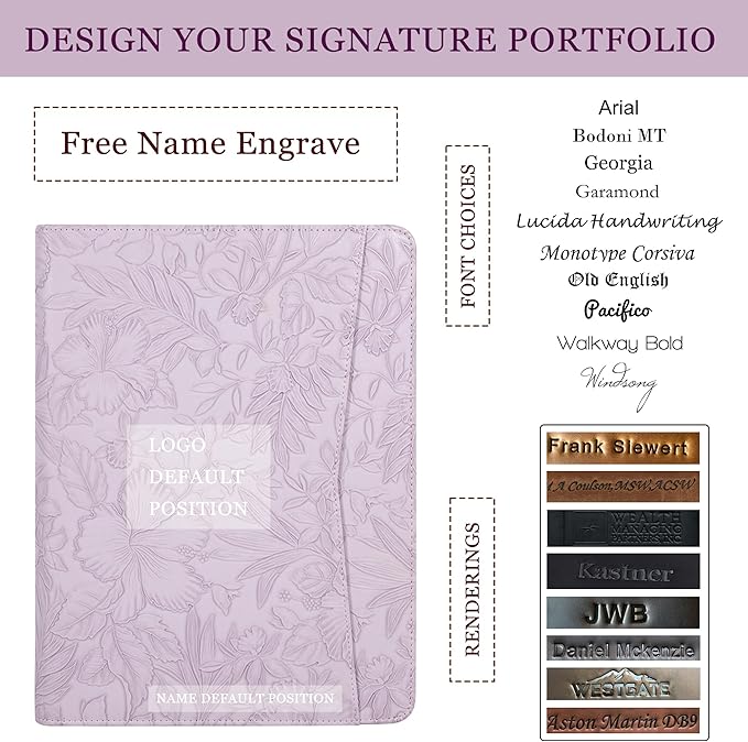 Calfinder Personalized Portfolio for Women&Men, Free Name Engrave,Customized Leather Padfolio with Logo or Name, Business Portfolio with A4 Writing Pad Holder for Resume,Interview