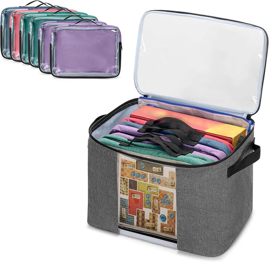 Rexmica Board Game Storage Bag with 6pcs Zipper Bags, Board Game Organizer and Storage with Cover for Office Supplies, Puzzles, Toys, Building Blocks, Craft Product, Educational Math Game Bag
