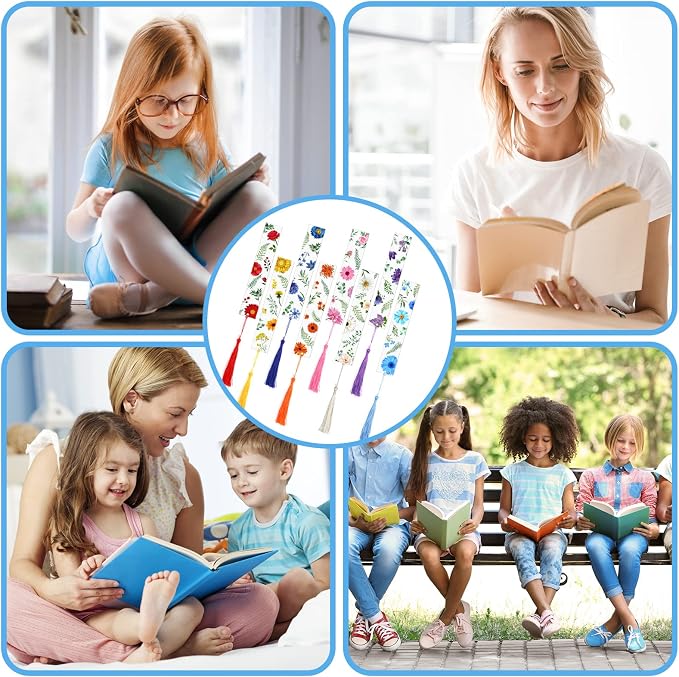 8 Pieces Flower Acrylic Bookmarks with Colorful Tassels Floral Transparent Acrylic Bookmarks Book Page Marker for Women, Teacher, Student, Kids, Book Lovers Reader, Writer, Student