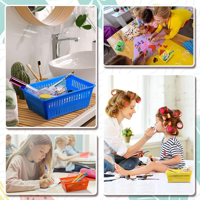 Sherr 36 Pack Classroom Storage Basket Small Plastic Basket for Organizing Crayon Pencil Container Storage Bin Tray Holder for Paper Shelf Back to School Office Supply 6.1"l x 4.3"w x 2.4"h(Colorful)