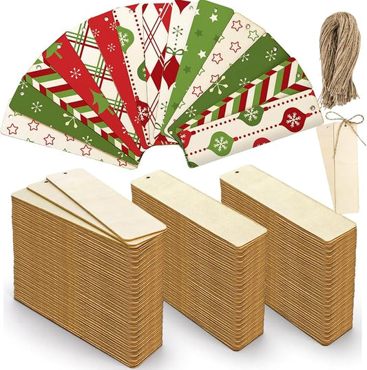 Cididu 150 Pieces Wood Blank Bookmark, DIY Wooden Craft Bookmark with Ropes | Unfinished Hanging Gift Tags Ornaments, Rectangle Crafts Blank for Wedding Birthday Party Decor Christmas , 4.7'' x 1.3''