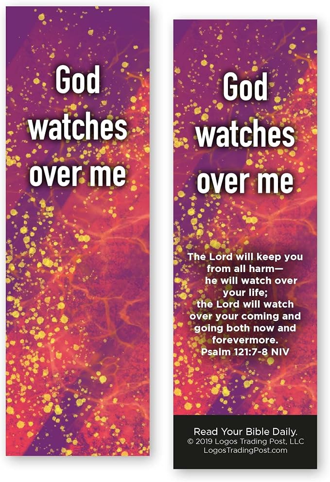 God Watches Over Me, Psalm 121:7-8, Bulk Pack of 25 Christian Bookmarks, Bible Verse Book Markers, Sunday School Prizes with Memory Verses, Scripture Gifts