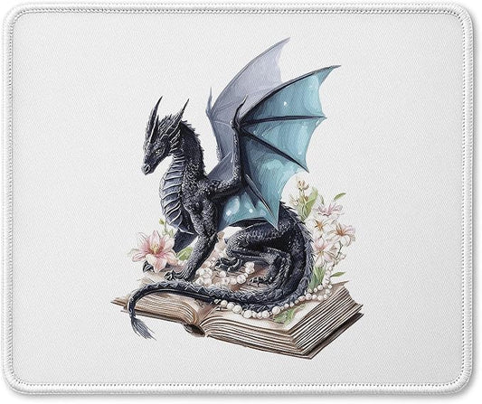 Book Dragon Mouse Pad, Blue Dragon Book Themed Mouse Pad for Fantasy Readers, Whimsical Desk Accessory for Home Office Computers Laptop,Bookish Gift for Reading Lovers,9.5x7.9 Inch