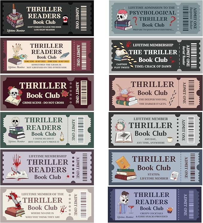 Laffact Halloween Thriller Book Club Bookmarks - 120 Horror Ticket Style Reading Tracker, Double-Sided Page Marker, Thanksgiving Christmas Birthday Bookish Gifts for Book Lover Rewards School Library