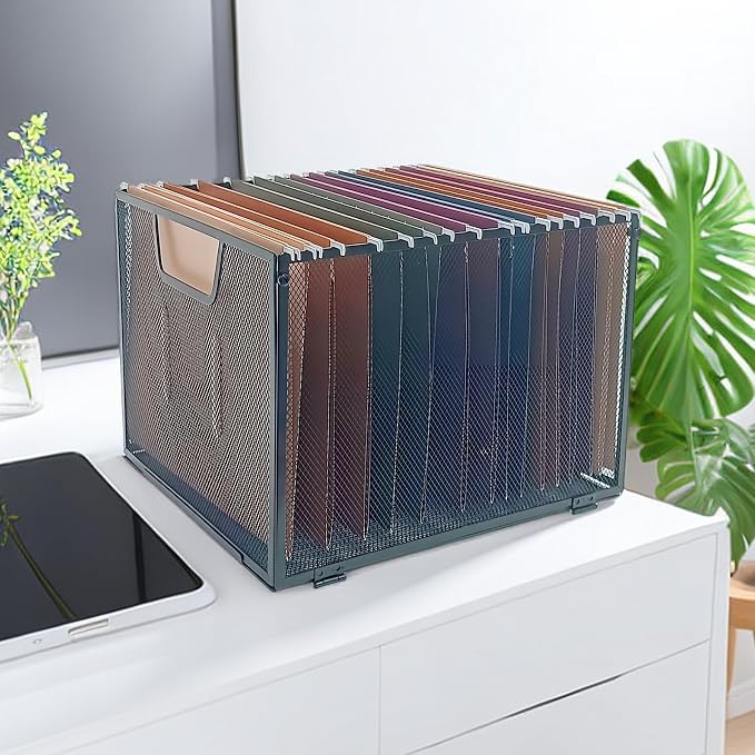 2 Pack Metal File Baskets,Hanging File Folder Organizer,Office File Box,Letter Size,Black (2)