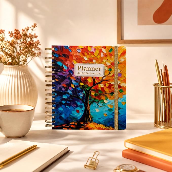 CAGIE Planner 2026-2027 18 Month July 2026-Dec 2027 Weekly and Monthly Calendar Planners Yearly Daily Hardcover 26-27 Planner for Women with Stickers Tabs Spiral Bound Agenda, Tree of Life, 8.3"x9.1