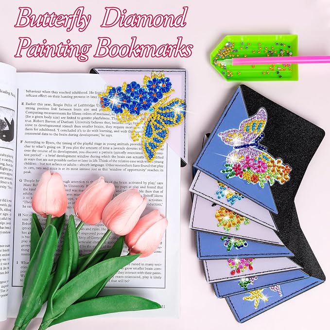 WIVICO 8 pcs Diamond Painting Bookmarks, DIY Diamond Art Kits for Adults, Book Corner - Protecting Bookmark Craft Supplies Kits for Book Lovers (Butterfly)