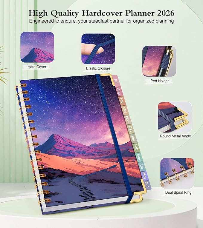 Academic Planner 2026-2027, Hardcover Weekly and Monthly Calendar Planner from July 2026 - June 2027, Daily Agenda Planners with Tabs, College School Organizer for Student Teacher, A5 (6.1" x 8.2"), Starfall Range