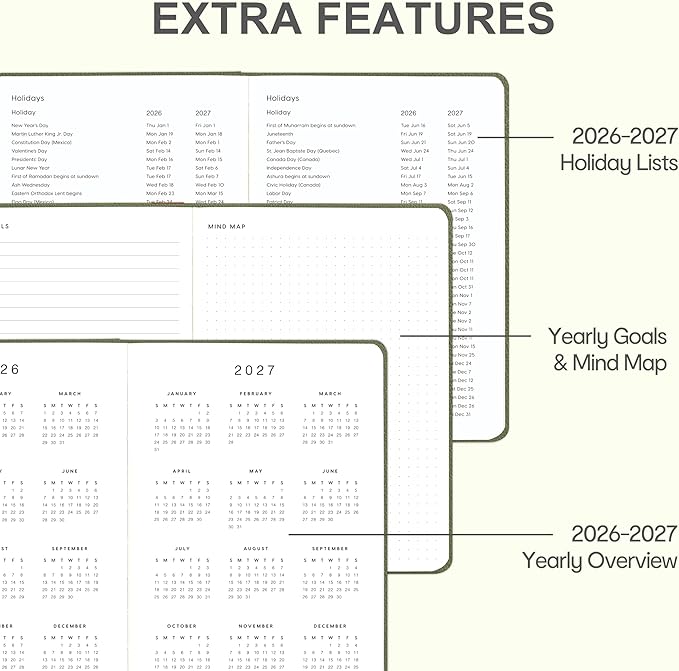 And Per Se Undated Weekly Planner 2026, A5 size Leather Hardcover Planner with Goals & Habit Tracker – ADHD Planner & Productivity Journal (Olive Green)