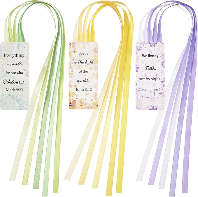 Outus 3 Pieces Bible Ribbon Bookmark Markers Artificial Leather Bookmark with Ribbons for Books Office(Fresh,Green)