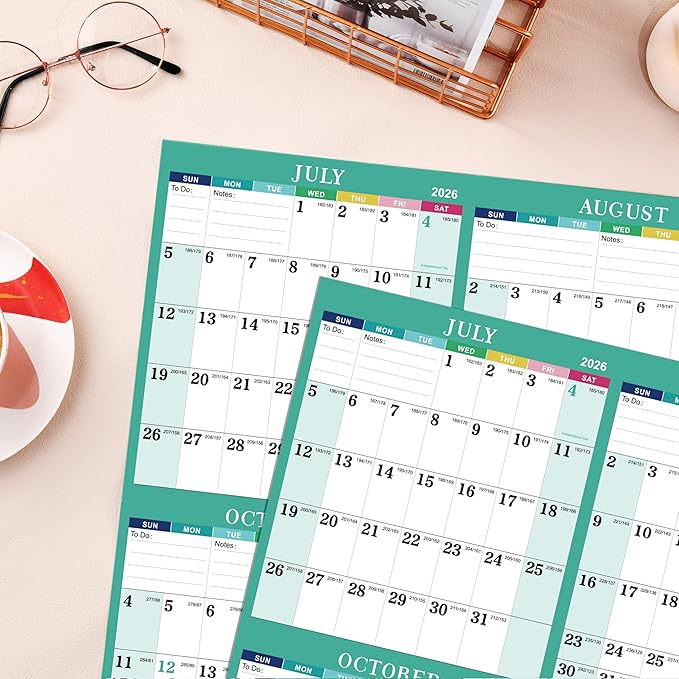 Yearly Wall Calendar 2026-2027 - 2026-2027 Calendar, July 2026 - June 2027, 34.8" x 22.8" (Open), Yearly Wall Calendar 26-27, 26-27 Calendars Vertical, One Page for Organizing - Colorful Lump