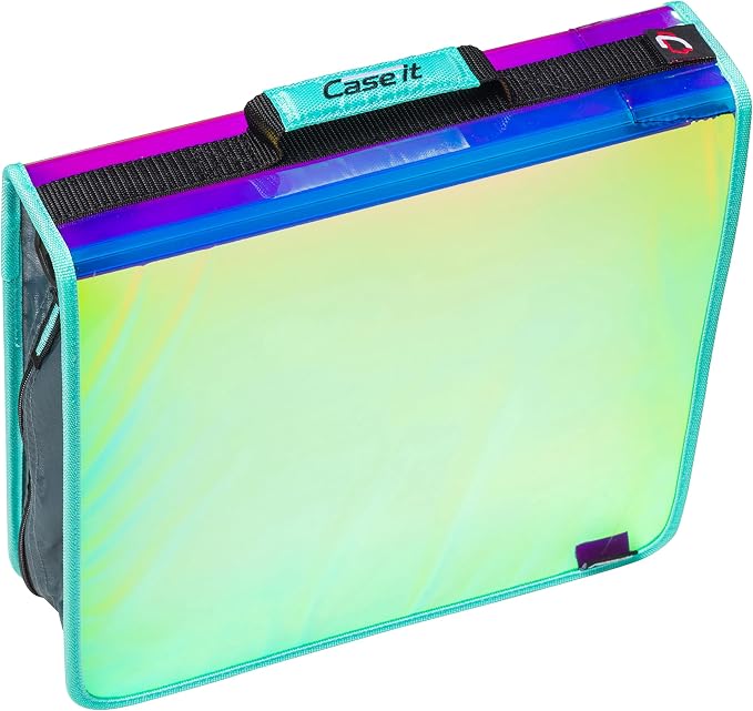 Case-it Iridescent Go Tab Zipper, 2" O-Ring with Removeable 5-Color tabbes, Expanding File Folder and Shoulder Strap and Handle, PS-440-VC-C, Pack of 6