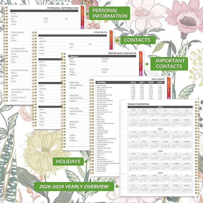 2026-2028 Monthly Planner/Calendar - 3 Year Monthly Planner 2026-2028, Jan. 2026 - Dec. 2028, 9" × 11" Calendar Planner 36-Month with Tabs, Twin-Wire Binding, Two-Side Pocket, Celebrity Quotes ＆ Notes