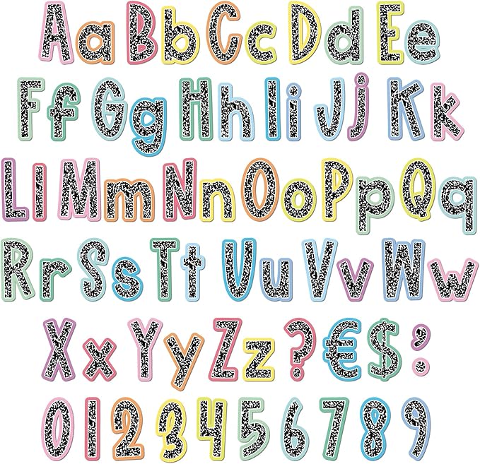 Mooliwe 134 Pcs 5 Inch Colorful Composition Bulletin Board Letters for Classroom Alphabet Numbers Combo Set Cutouts Letter for Bulletin Board Display Chalkboard School Decor