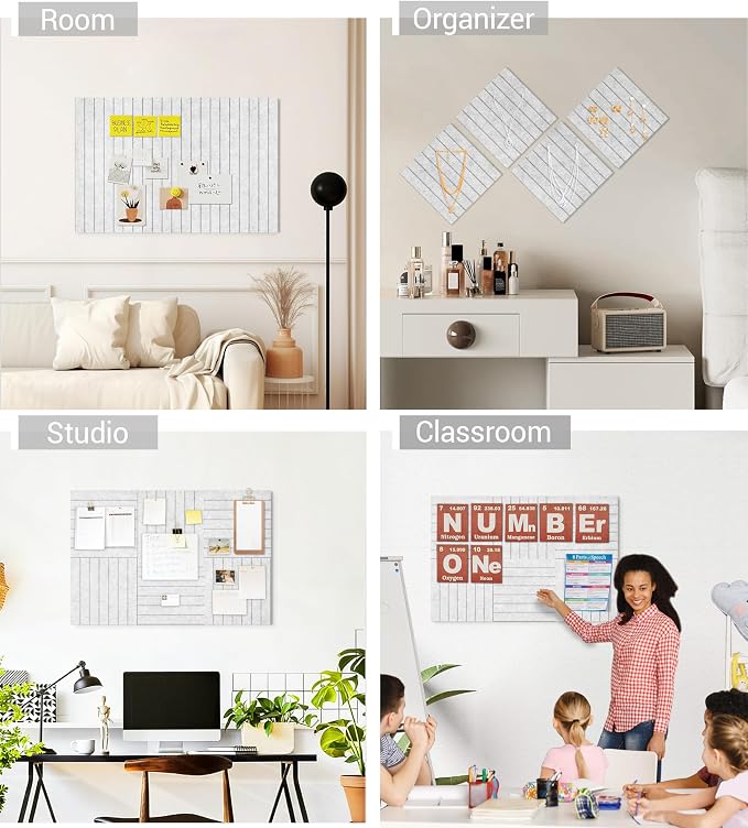 1/2" Thick Cork Board for Office, 6 Pack Felt Wall Tiles -28"x18" with Safe Adhesive Tabs, Large Bulletin Board, Push Pin Board Organizer Wall - Gray Marble