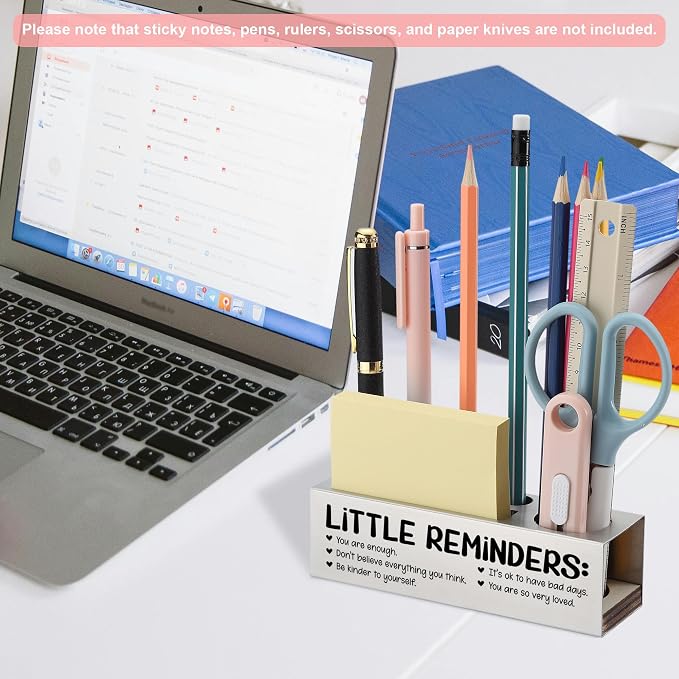 Inspirational Pencil Holder Desk Organizer with Little Reminders, Stainless Steel Office Supply Caddy for Women Men, Positive Message Teacher Coworker Gift, Laser Engraved Classroom Decor - FBA400