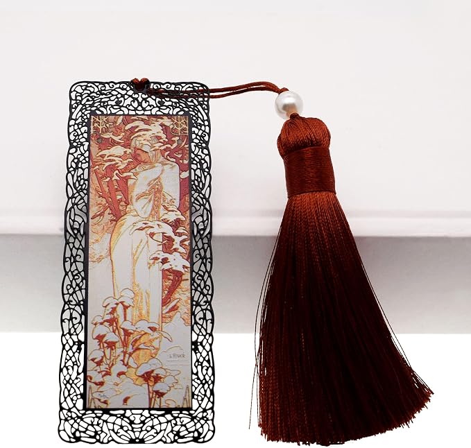 BLBMH Metal Bookmarks for Women Alphonse Mucha Birthday Christmas Gifts Unique Mother's Day Teacher Appreciation Gifts for Book Lovers Friends Readers - Winter