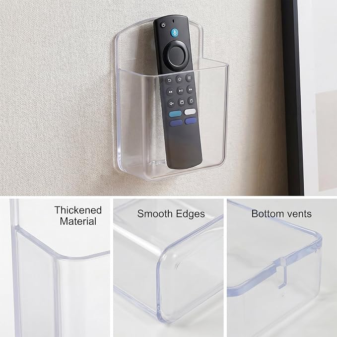2 PCS Remote Control Holder Wall Mount, TV Remote Control Holder, Self Adhesive Pen Holder Organizers and Accessories for Home Office School (2, Clear)