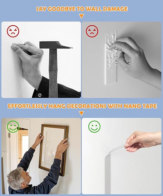 PPB Double Sided Mounting Tape, Clear Heavy Duty Nano Adhesive Tape with Protective Case, Removable Reusable Wall Tape for Home, Office, Car, Glass, Tile, Smooth Surfaces, 1 in x 10FT