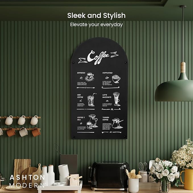 Metal Magnetic Chalkboard for Wall - 17 x 31.5 Inch Large Chalk Board Sign Board for Wall, Magnet Board, Blackboard Food Truck Menu Board for Kitchen, Hanging Signs - Arched