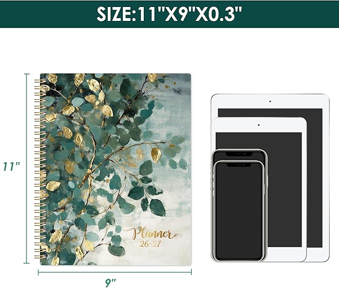 Planner 2026-2027 - Academic Planner 2026-2027, Jul. 2026 - Jun. 2027, 9''x11'', 26-27 Planners Weekly and Monthly with Tabs, Pocket, Twin-wire Binding - Art Leaves