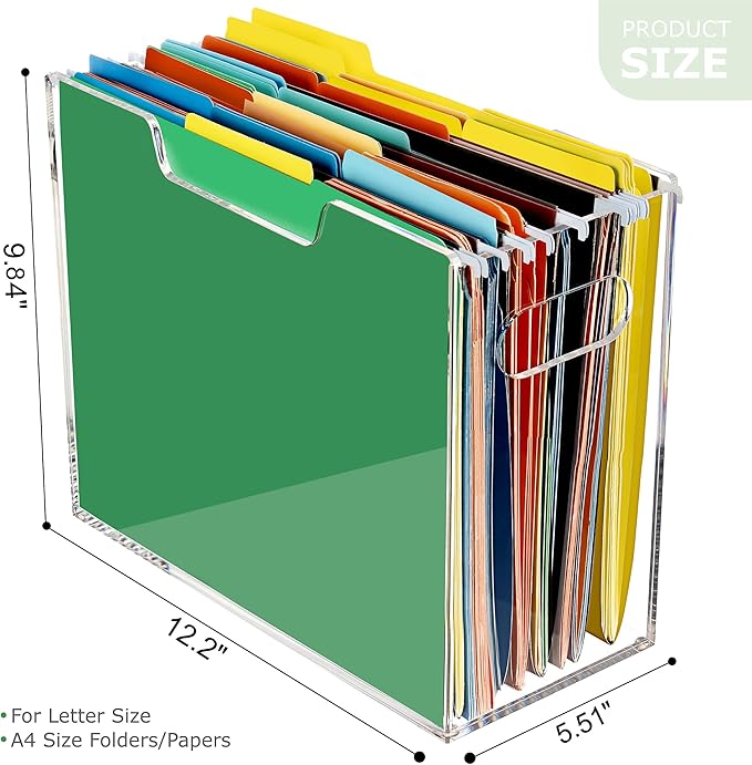 Acrylic Hanging File Folder Organizer, Letter Size Clear Filing Organizer Box with Handles, Magazine File Holder for Desk Home Office School - 1 Pack