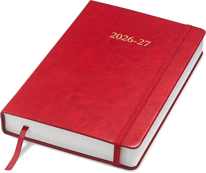 Wykeham's Executive 2026-27 Daily Journal Planner – Customization Available – Mid-Year Academic Diary (Crimson, 8.5"×5.5")