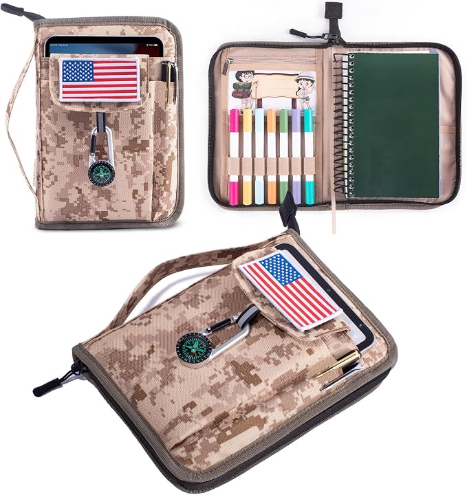 Handbook Book Cover Compatible with BoyScoouts Handbook with Amercan Flag Patch and Compass - Book Sleeve - Handbook Protector for Boys Girls