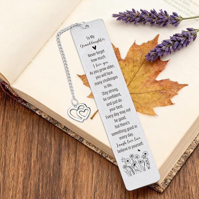 Granddaughter Bookmark Gifts from Grandparents - Inspirational Grand Daughter Gifts from Grandma Grandpa, Encouraging Graduation Christmas Birthday Going to College Present for Granddaughter