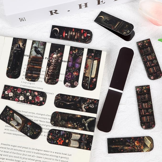 Dark Academia Magnetic Bookmark Gifts - Cosmisun 45 Pcs Vintage Gothic Magnetic Bookmarks Witchy Skull Cat Owl Book Marks Page Magnets Marker Clip for Book Lovers Students Teacher Reading Bookis Gift