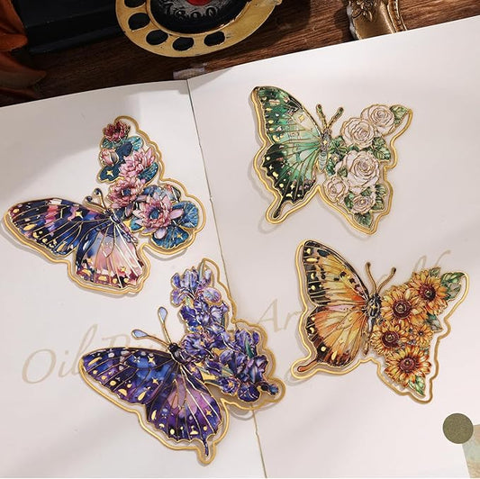 4 Pieces Metal Butterfly Bookmarks, Golden Clips Bookmark Oil Painting Theme Book Mark Bookmarks for Book Lovers Women Writers Readers Children Teens