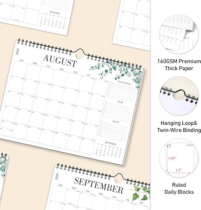 Aesthetic Wall Calendar 2026, 12 Monthly Horizontal Calendar January 2026 to December 2026, 14.5" x 11.5" Modern Wall Hanging Calendar for School, Home, Office for Monthly Organizing & Planning