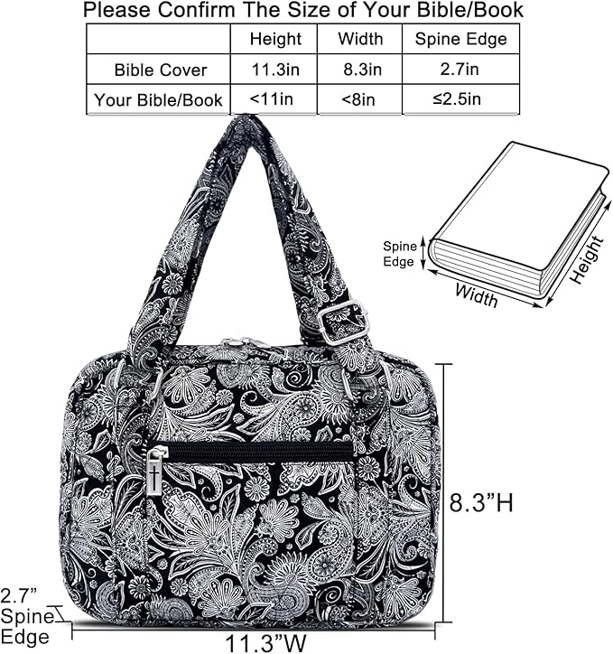Bible Cover for Women with Adjustable Straps, Extra Large Study Bible Carrying Case Bag with Zip Pocket, 11.3x8.3x2.7 Inches