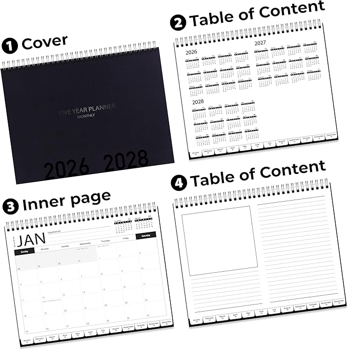 LOMENTICS3-Year Calendar Planner, 2023-2025 Monthly Schedule Organizer Flip Calendar Diary with Tabs, Spiral Bound Top, Black, 8.5 x 11 Inches