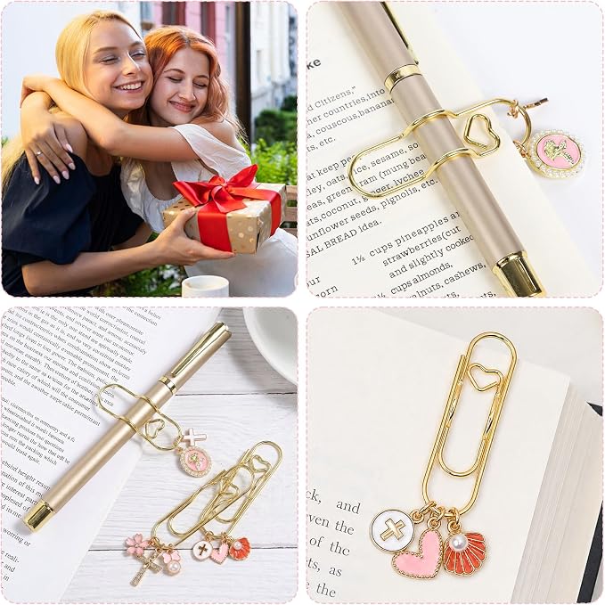 Wxiben Bible Paper Clip Bookmark - 3 Pcs Faith Metal Paperclip Pen Holder Book Mark with Charms Page Marker Planner Decorative Paper Clips Faith Gifts for Women Reading Book Lovers Accessories