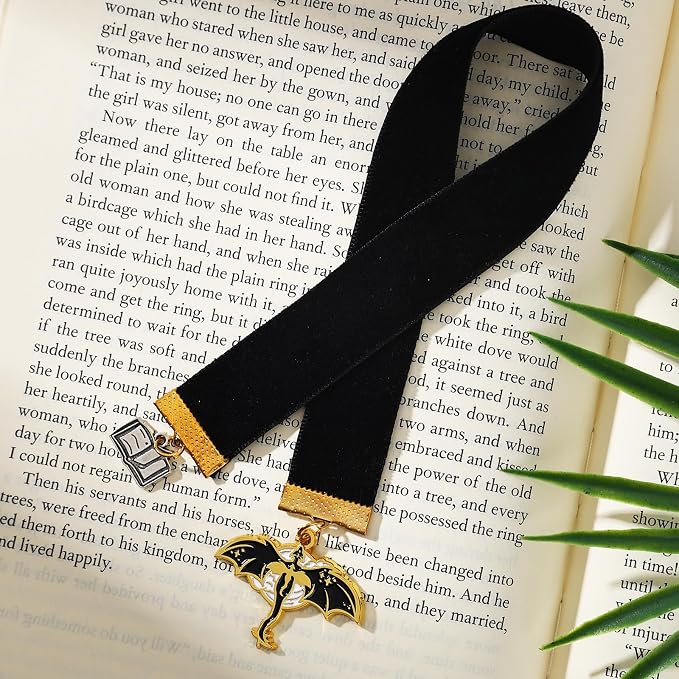 Vintage Witchy Fourth Wing Bookmark with Dragon Pendant, 4th Wing Wicked Ribbon Bookmarks Accessories, Gifts for for Reading Women, Men, Book Lovers, Girls, Teens, Teachers and Students