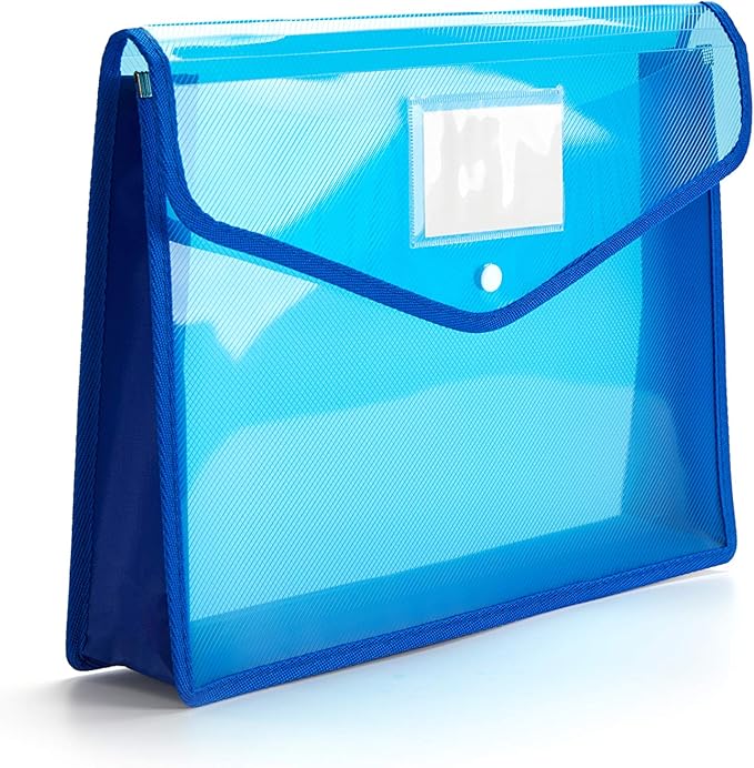 Plastic Wallet Folder Envelope Poly Envelope Expandable File Wallet Document Folder with Snap Button Closure, Legal Size, 5 Pack Large Waterproof Accordion File Pouch (Blue)