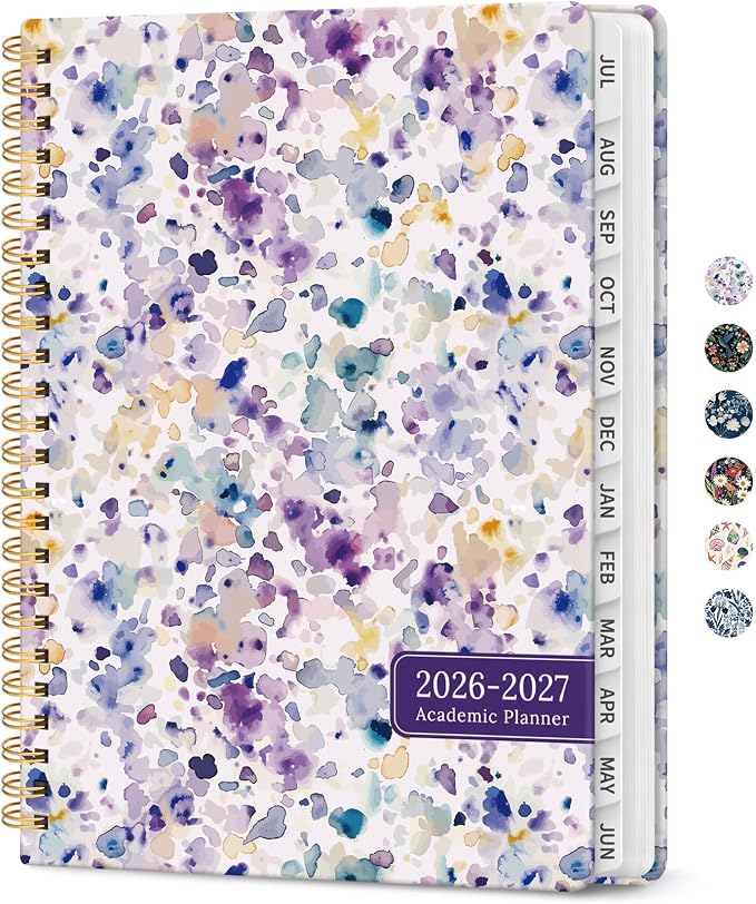 Planner 2026–2027, Academic Year Monthly & Weekly Calendar Book, Jul 2026–Jun 2027, Hardcover Organizer with Tabs, Student & Teacher Planner, 6.3" x 8.5", Purple Blocks