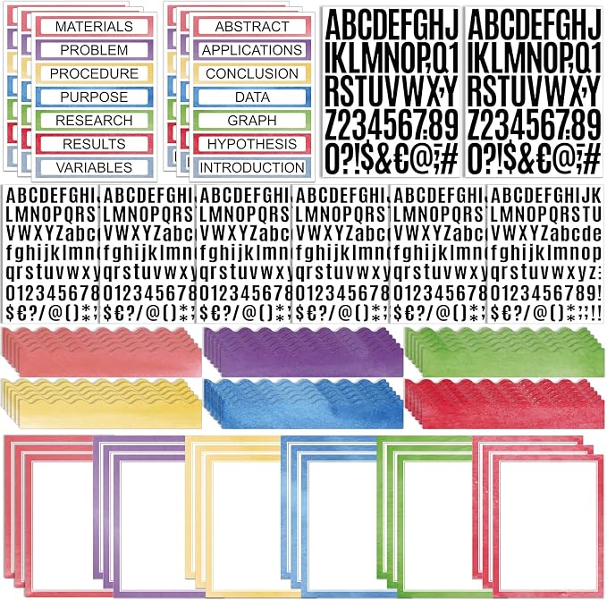 Sinload 92 Pcs Science Fair Board Supplies 60 Trim Scalloped Poster Boards 18 Presentation Subtitles 6 Project Titles 8 Letter Sticker for Classroom Display Boards(Pastel,Wave)