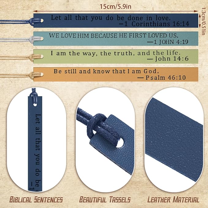 Laumoi 10 Pcs Christian Leather Bookmarks, Handmade Bible Verses Scripture Bookmarks for Women & Men, Religious Christian Gifts for Book Lovers, Church & Book Club Supplies(Elegant, Fresh Color)