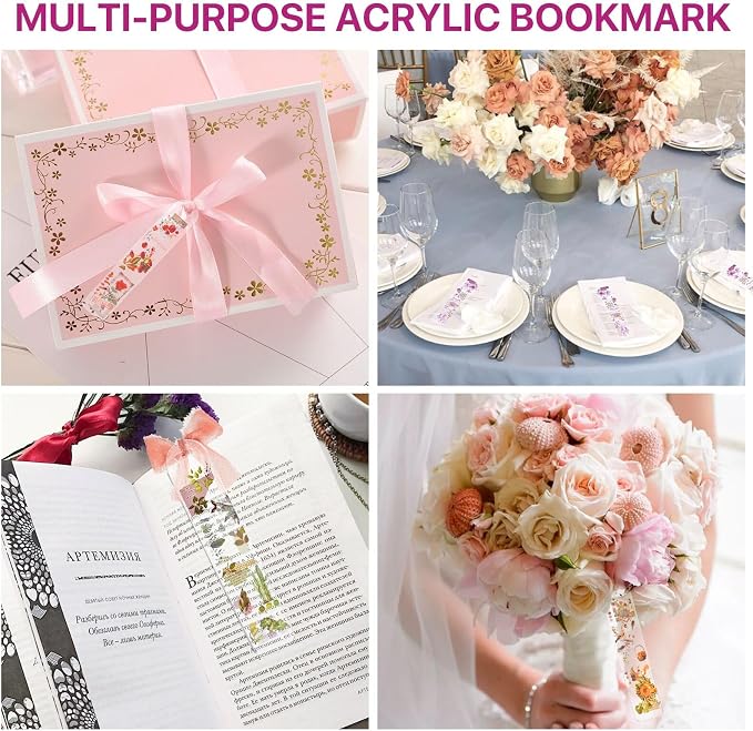 50 Pcs Acrylic Bookmark Blanks, Clear Acrylic Bookmarks Making Kit with 2 Rolls Ribbon, Plastic Blank Bookmarks Bulk for Reading Lovers, DIY Crafts, Graduation Gift Tag