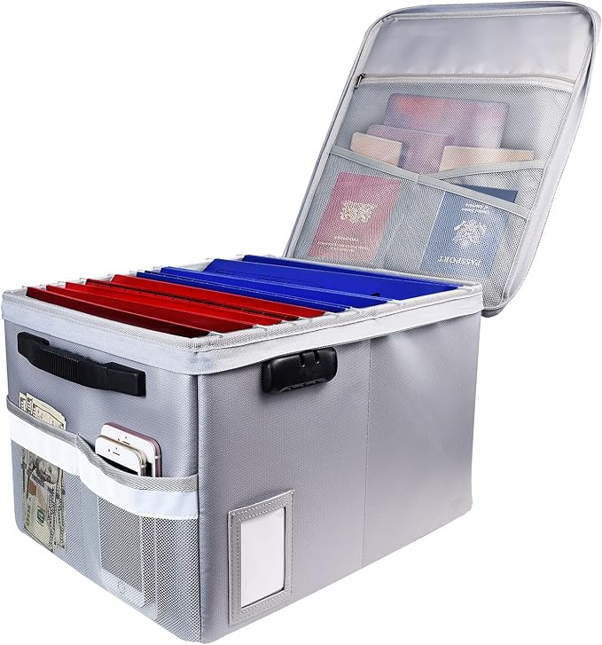 Fireproof Document Box, Fireproof Organizer Safe Box with Lock, Portable Office Storage Cabinet for Hanging Letter/Legal Size Folder/Certificate