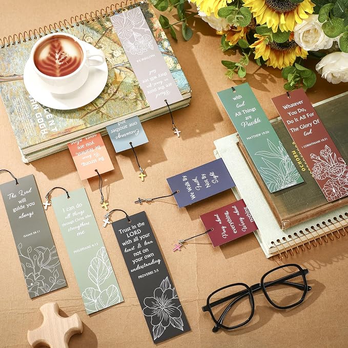 Tenare 20 Pcs Christian Bible Bookmarks for Women, Inspirational Verses Bookmarks with Cross Pendants, Religious Gifts for Women Men Reading Lovers(Vibrant Style)