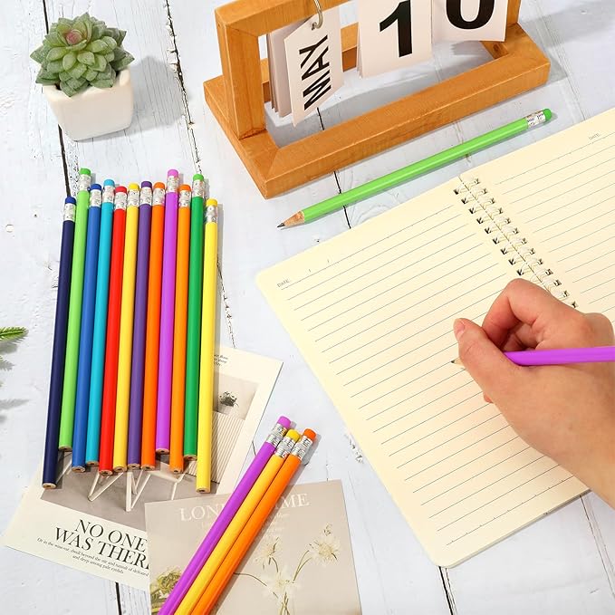 Whaline 48Pcs Colorful Pencils with Erasers Christmas Rainbow Color Wooden Pencil Unsharpened Writing Drawing Pencil for Xmas Party Supplies Stocking Stuffer Students Graduation Office Stationery Gift