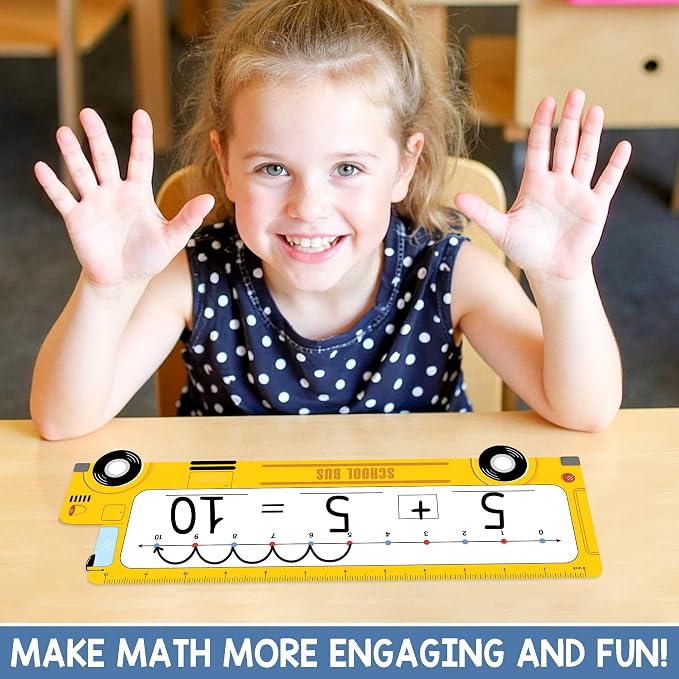 26-Pack School Bus Number Line Dry Erase Boards Cards, 14"x4", Double-Sided, 0-10 on One Side & 0-20 on Other Side, Math Manipulatives for Student, Education Classroom Must Haves