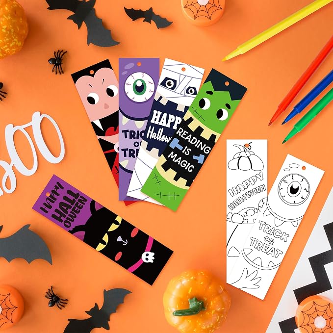 75Pcs Halloween Color Your Own Bookmarks, Kids DIY Coloring Blank Bookmarks Halloween Party Game Prize Art Craft Supplies for Teachers Students Fillers Classroom Reading Club Rewards Book Decor